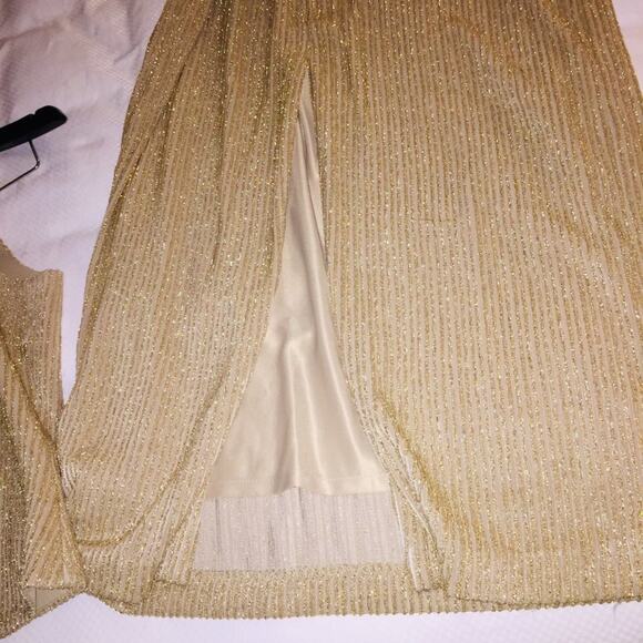 Cache 2 Pc. Set VINTAGE Mock Neck Sleeveless Top & Maxi Skirt GOLD Stripe medium - Picture 7 of 9